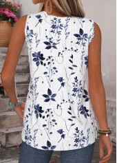 Floral Print Tummy Coverage White Sleeveless Tank Top