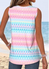 Geometric Print Tummy Coverage Multi Color Sleeveless Tank Top