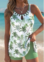 Mid Waisted Tropical Plants Print Tummy Coverage Tankini Set