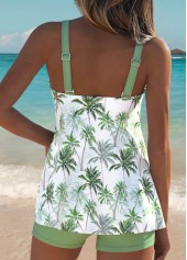 Mid Waisted Tropical Plants Print Tummy Coverage Tankini Set