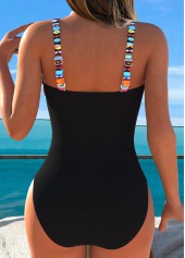 Striped Tummy Control Black One Piece Swimwear