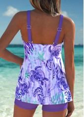 Mid Waisted Marine Life Print Tummy Coverage Tankini Set