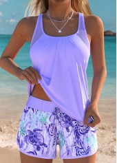 Mid Waisted Marine Life Print Tummy Coverage Tankini Set