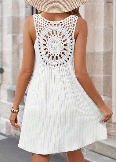 Tummy Coverage White Short Sleeveless V Neck Dress