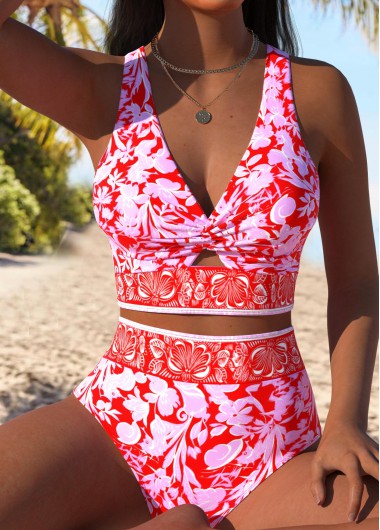 High Waisted Floral Print Push Up/supportive/enhance Bust Bikini Set