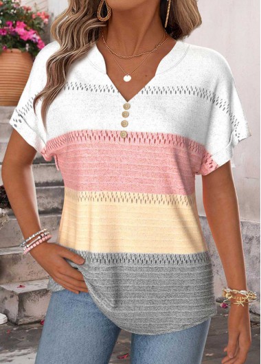 Geometric Print Tummy Coverage Multi Color T Shirt