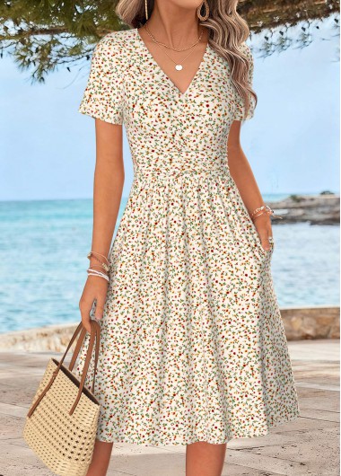 Ditsy Floral Print Tummy Coverage Multi Color Dress Ditsy Floral Print Tummy Coverage Multi Color Dress