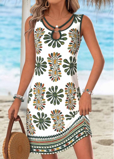 Tribal Print Tummy Coverage Multi Color Short Sleeveless Dress Tribal Print Tummy Coverage Multi Color Short Sleeveless Dress