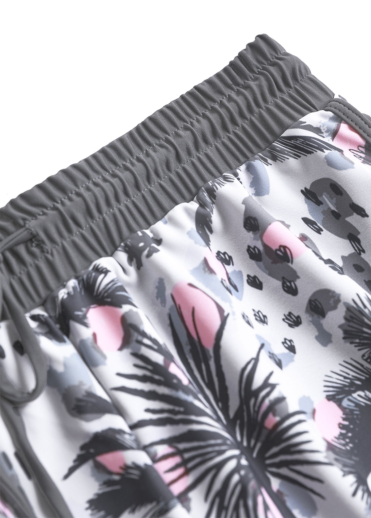 Plus Size Grey Tropical Plants Print Bowknot Tankini Set