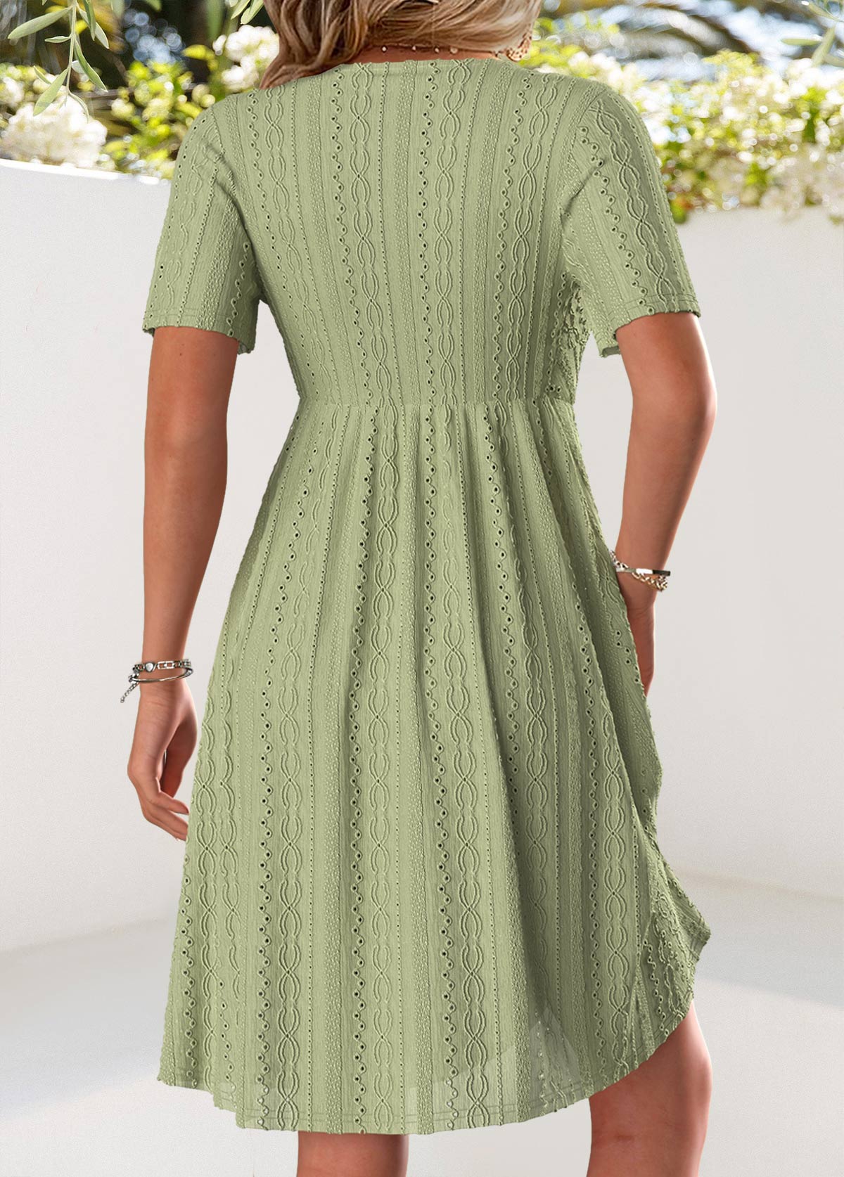 Light Camel Short Sleeve V Neck Dress