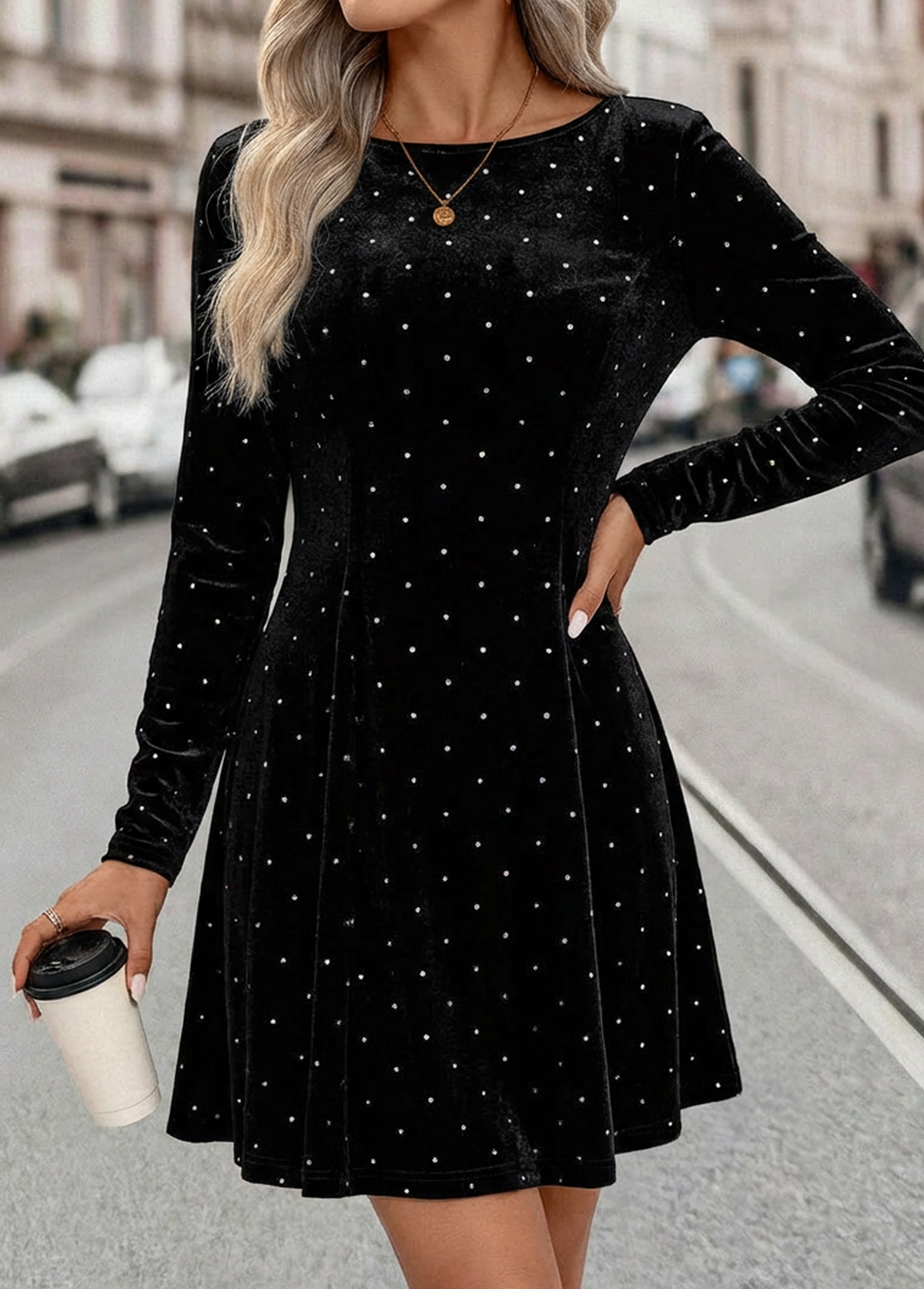 Tummy Coverage Black Short Long Sleeve Boat Neck Dress