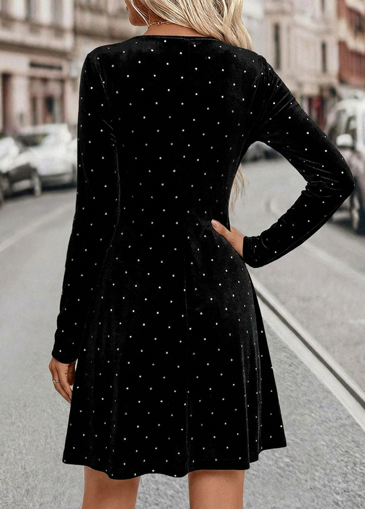 Tummy Coverage Black Short Long Sleeve Boat Neck Dress