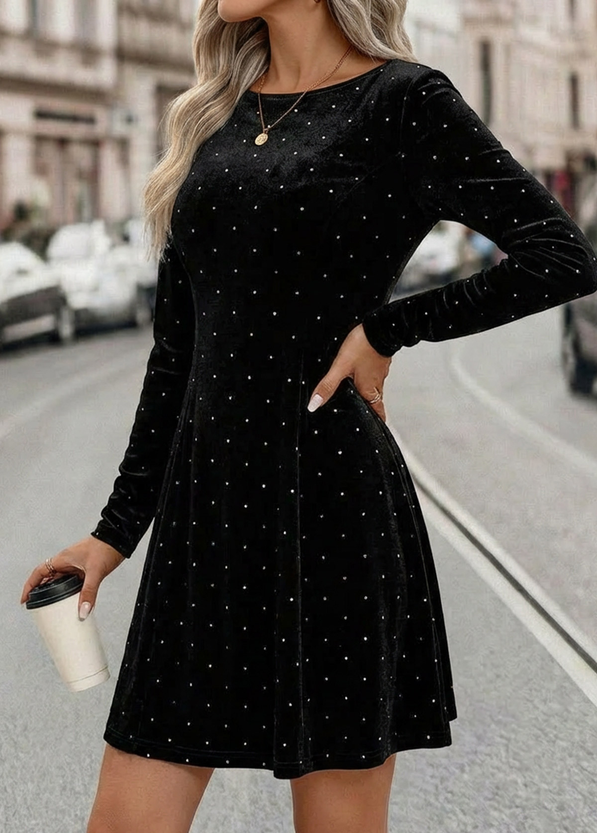 Tummy Coverage Black Short Long Sleeve Boat Neck Dress