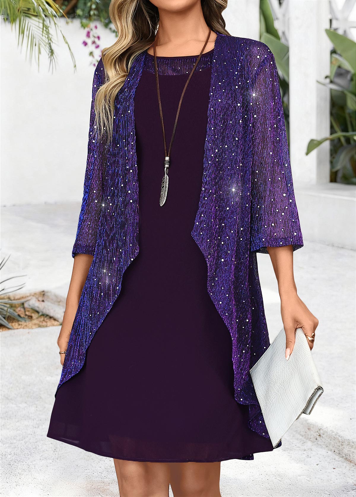 Tummy Coverage Dark Purple Long Sleeve Dress and Cardigan
