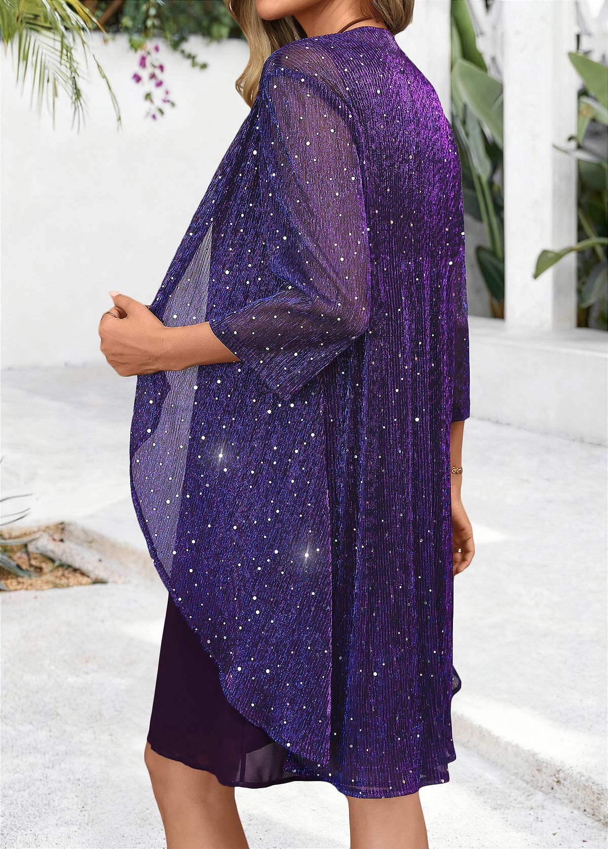 Tummy Coverage Dark Purple Long Sleeve Dress and Cardigan