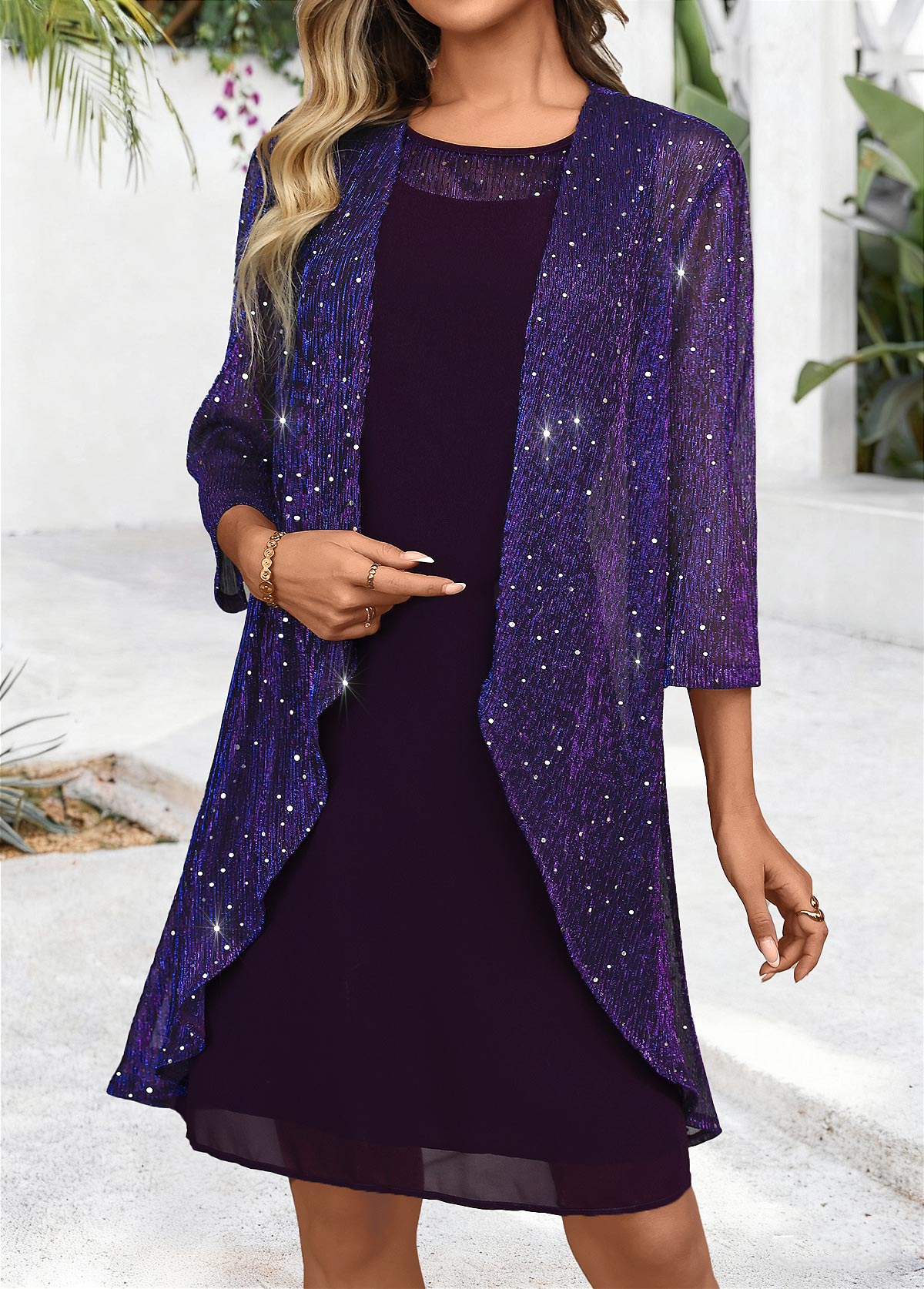 Tummy Coverage Dark Purple Long Sleeve Dress and Cardigan