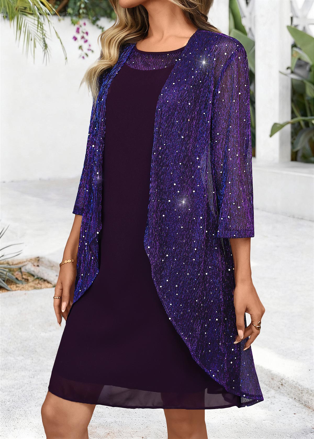 Tummy Coverage Dark Purple Long Sleeve Dress and Cardigan