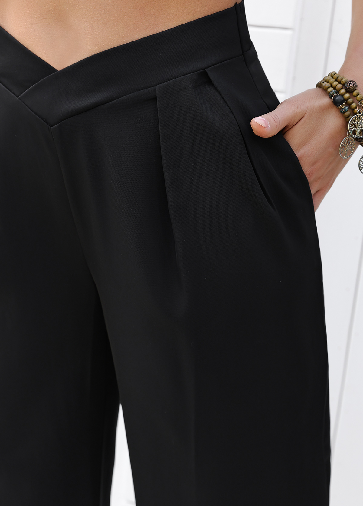 Flowy Black Wide Leg Elastic Waist High Waisted Pants