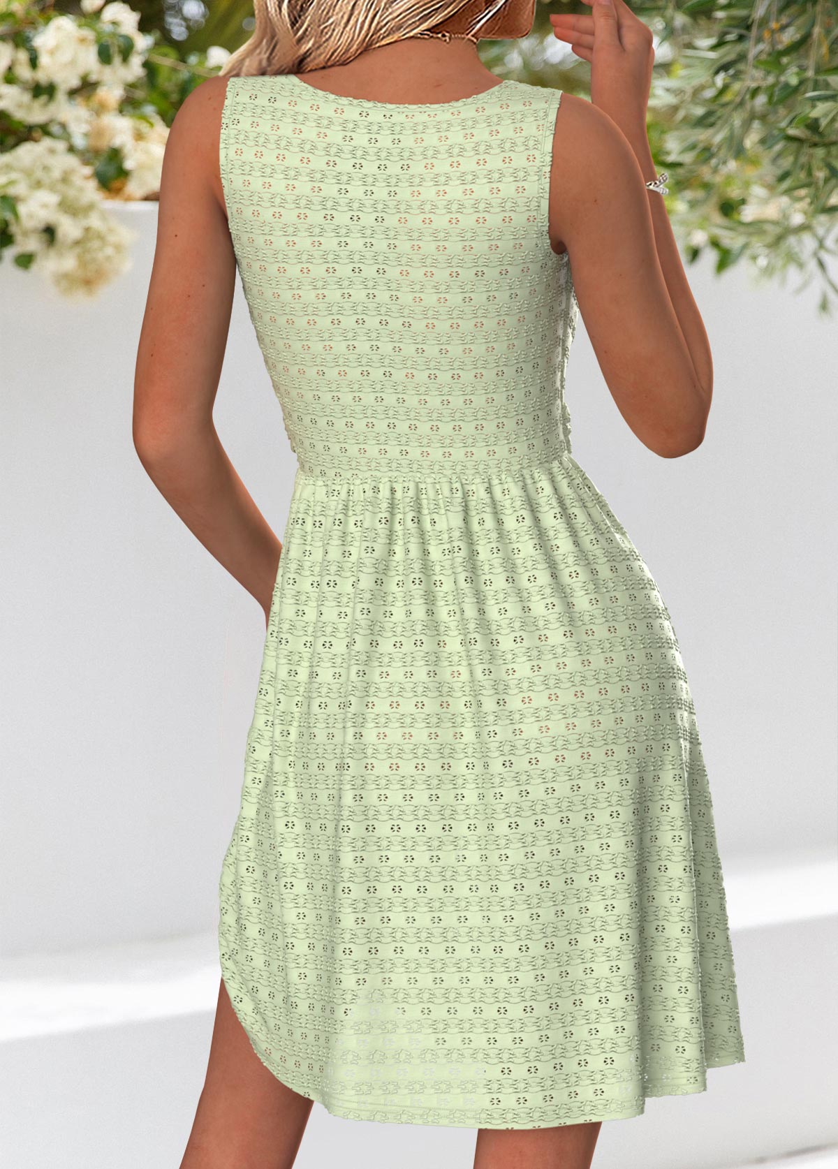 Tummy Coverage Light Green Short Sleeveless Round Neck Dress