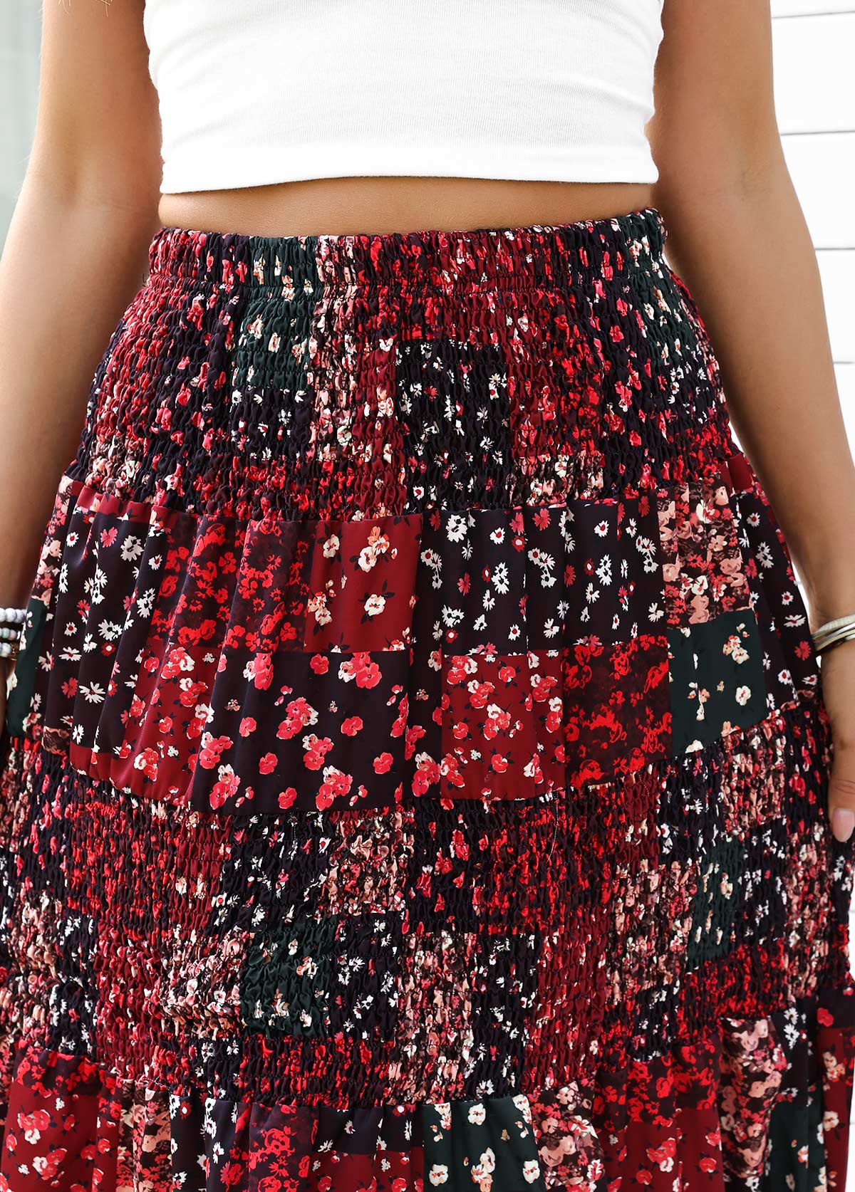 Ditsy Floral Print Wine Red A Line Skirt