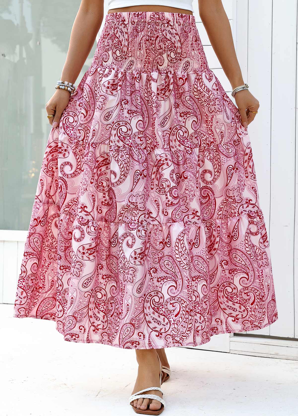 Tribal Print Dark Reddish Purple A Line Maxi Skirt
