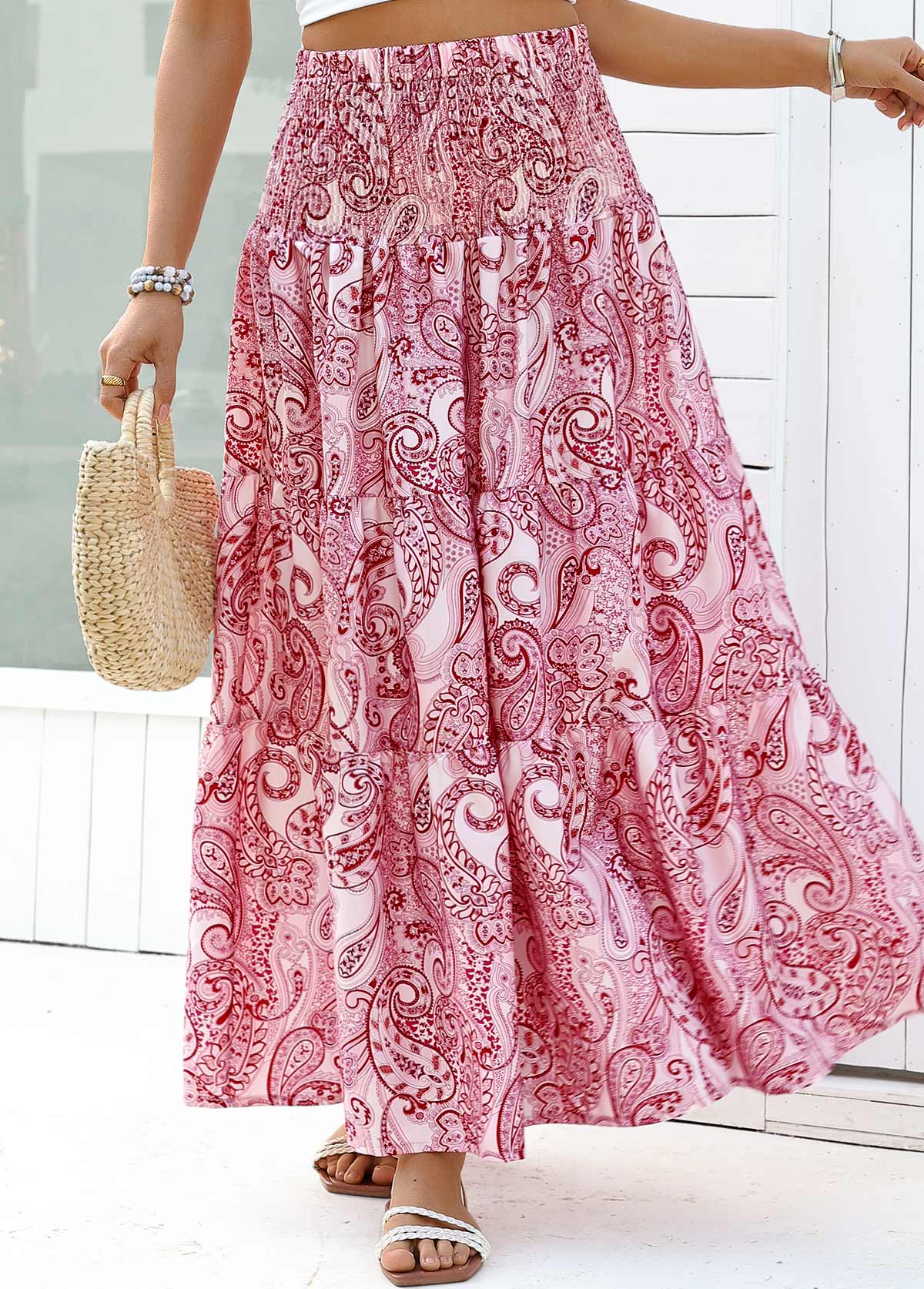 Tribal Print Dark Reddish Purple A Line Maxi Skirt