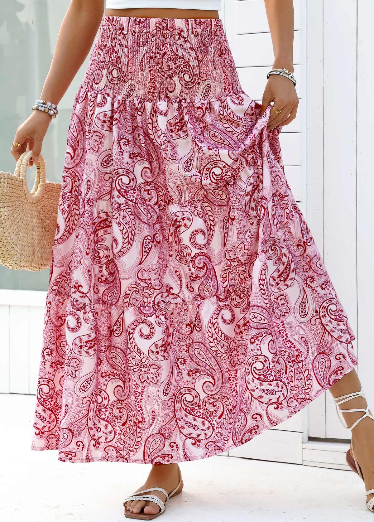 Tribal Print Dark Reddish Purple A Line Maxi Skirt