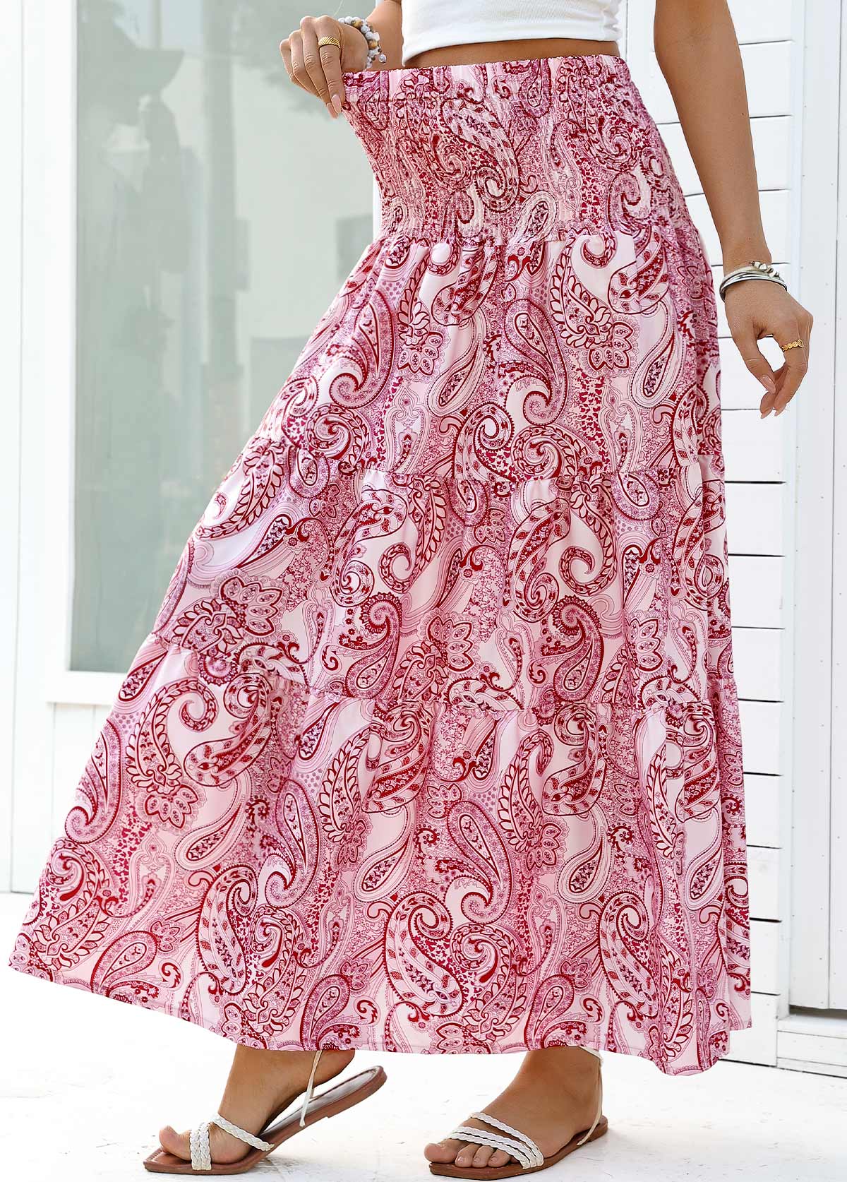 Tribal Print Dark Reddish Purple A Line Maxi Skirt