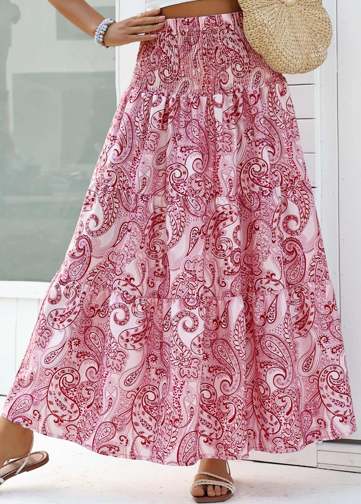 Tribal Print Dark Reddish Purple A Line Maxi Skirt