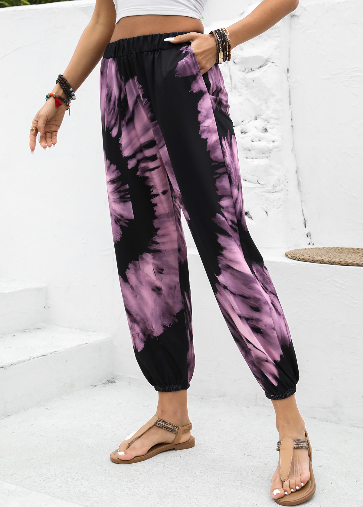 Ombre Neon Pink Jogger Elastic Waist High Waisted Pants