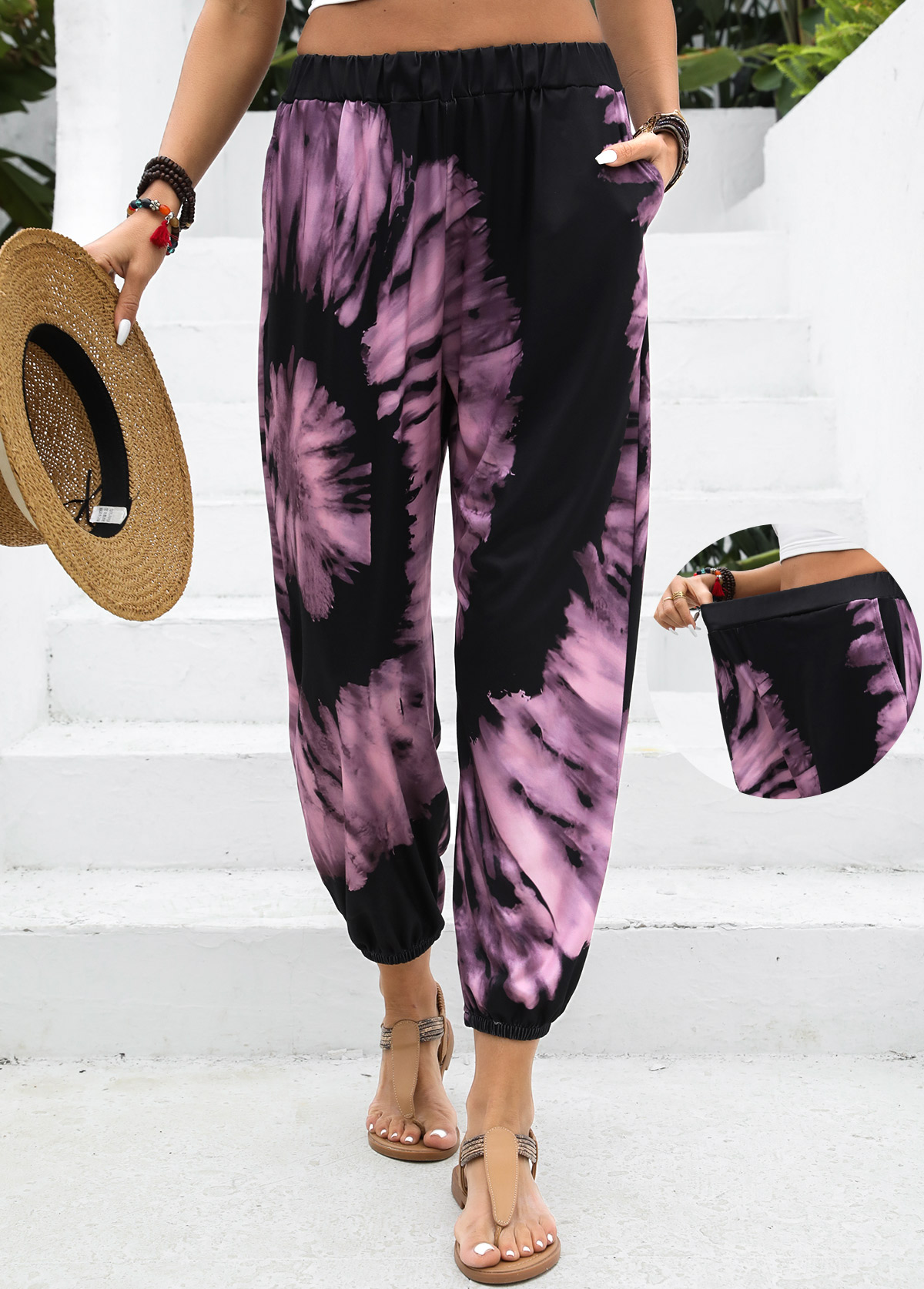 Ombre Neon Pink Jogger Elastic Waist High Waisted Pants