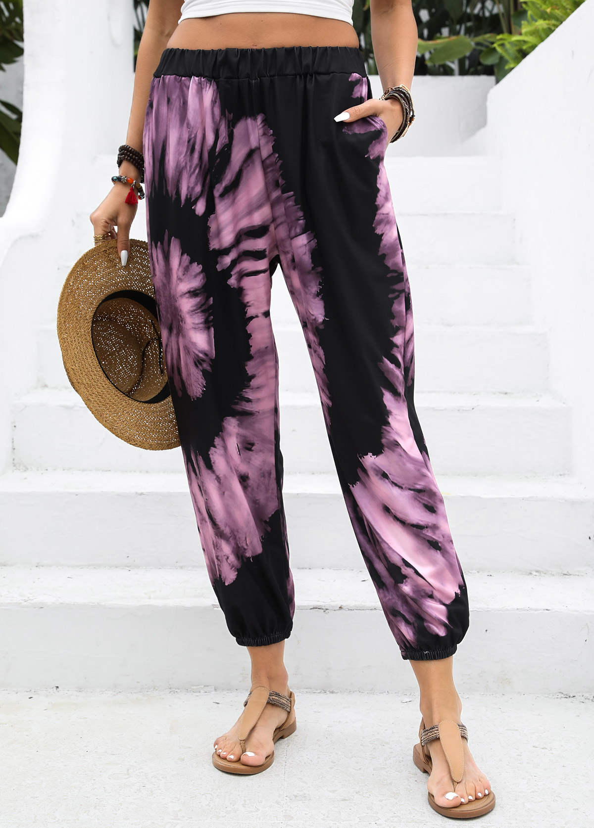 Ombre Neon Pink Jogger Elastic Waist High Waisted Pants