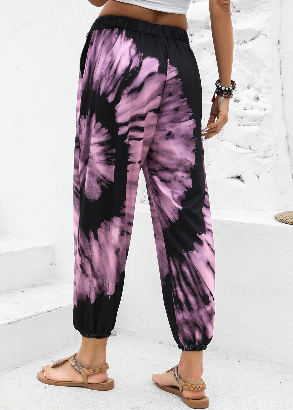 Ombre Neon Pink Jogger Elastic Waist High Waisted Pants