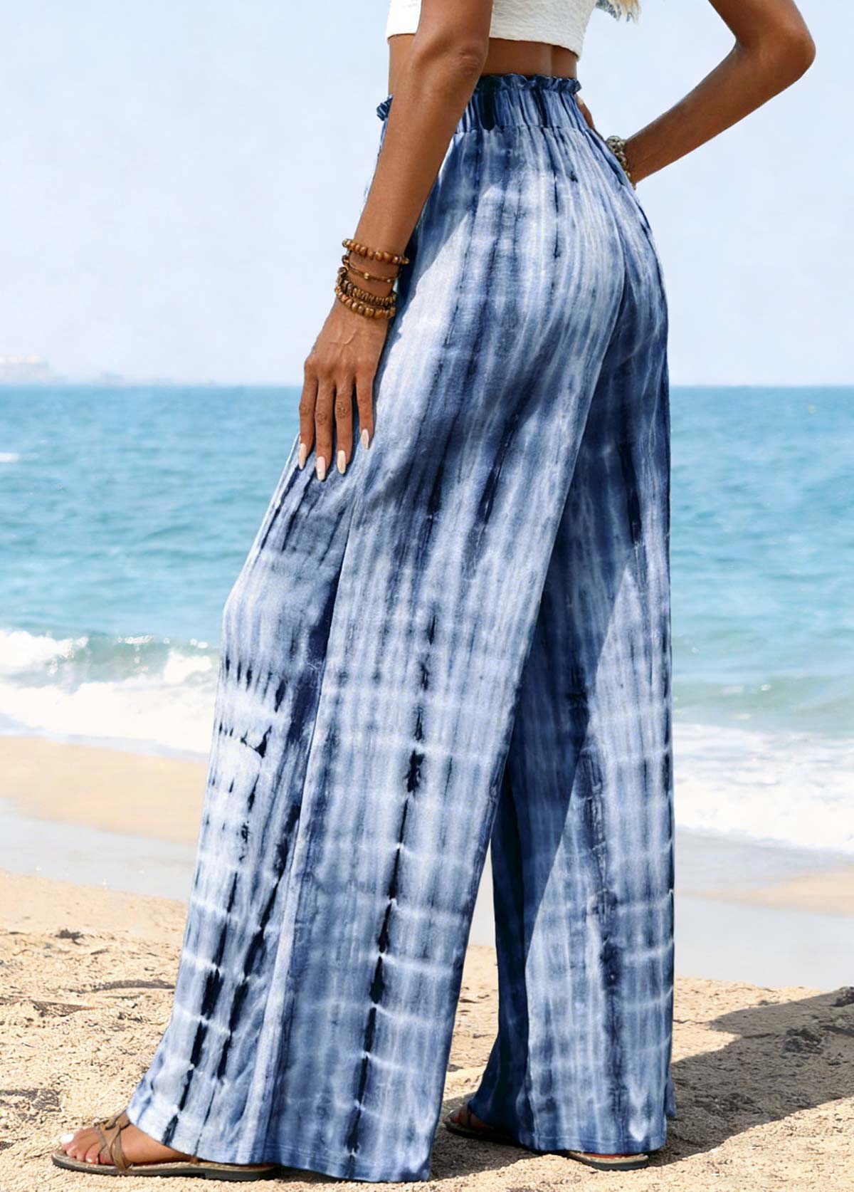 Tie Dye Print Soft Blue Wide Leg Pants