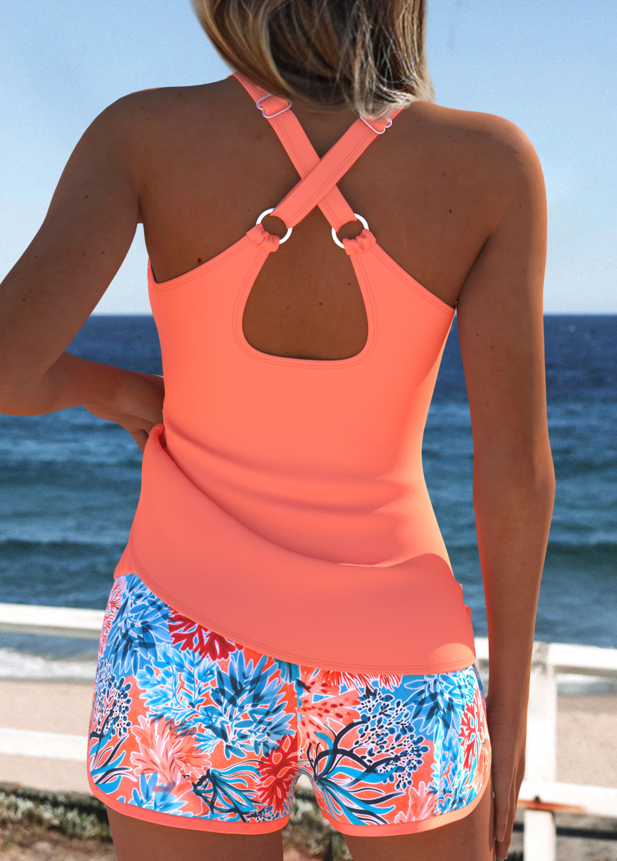 Mid Waisted Marine Life Print Tummy Coverage Tankini Set