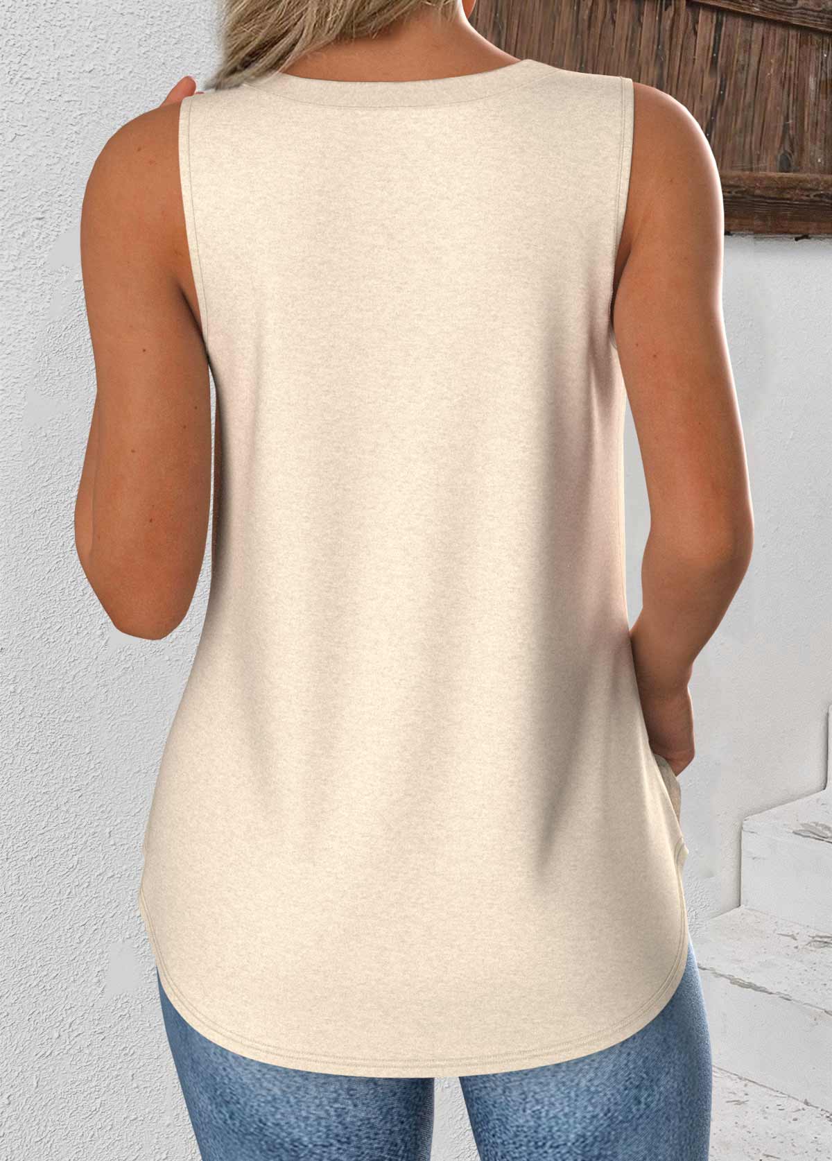 Beige Sleeveless V Neck Tank Top