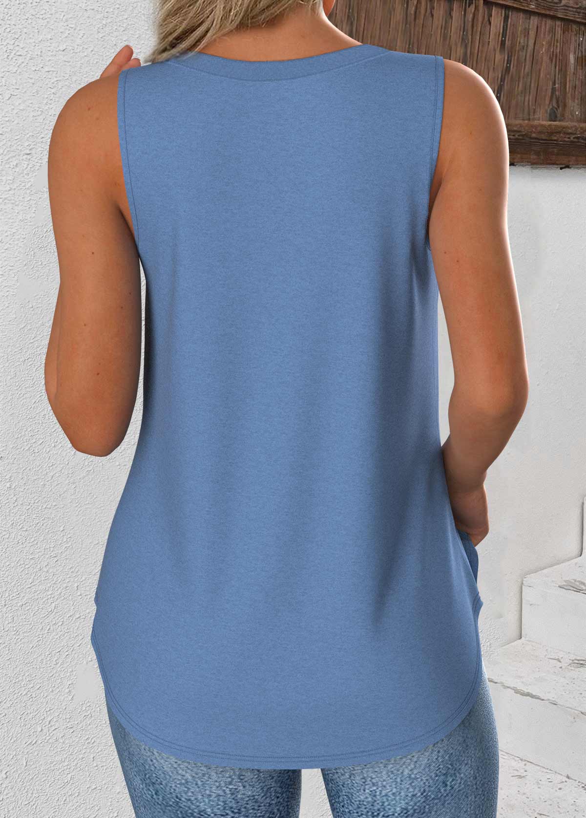 Dusty Blue Sleeveless V Neck Tank Top