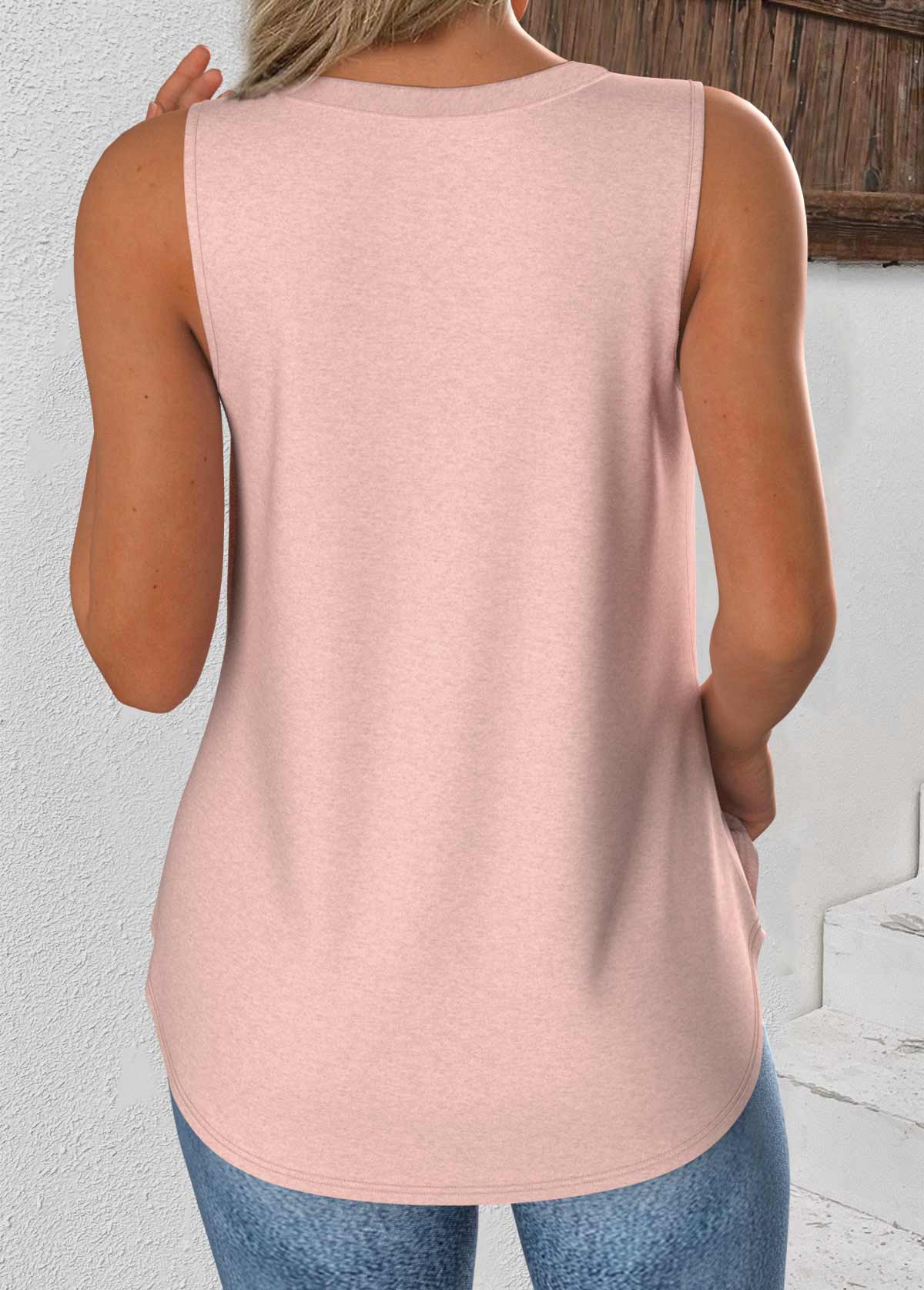 Dusty Pink Sleeveless V Neck Tank Top
