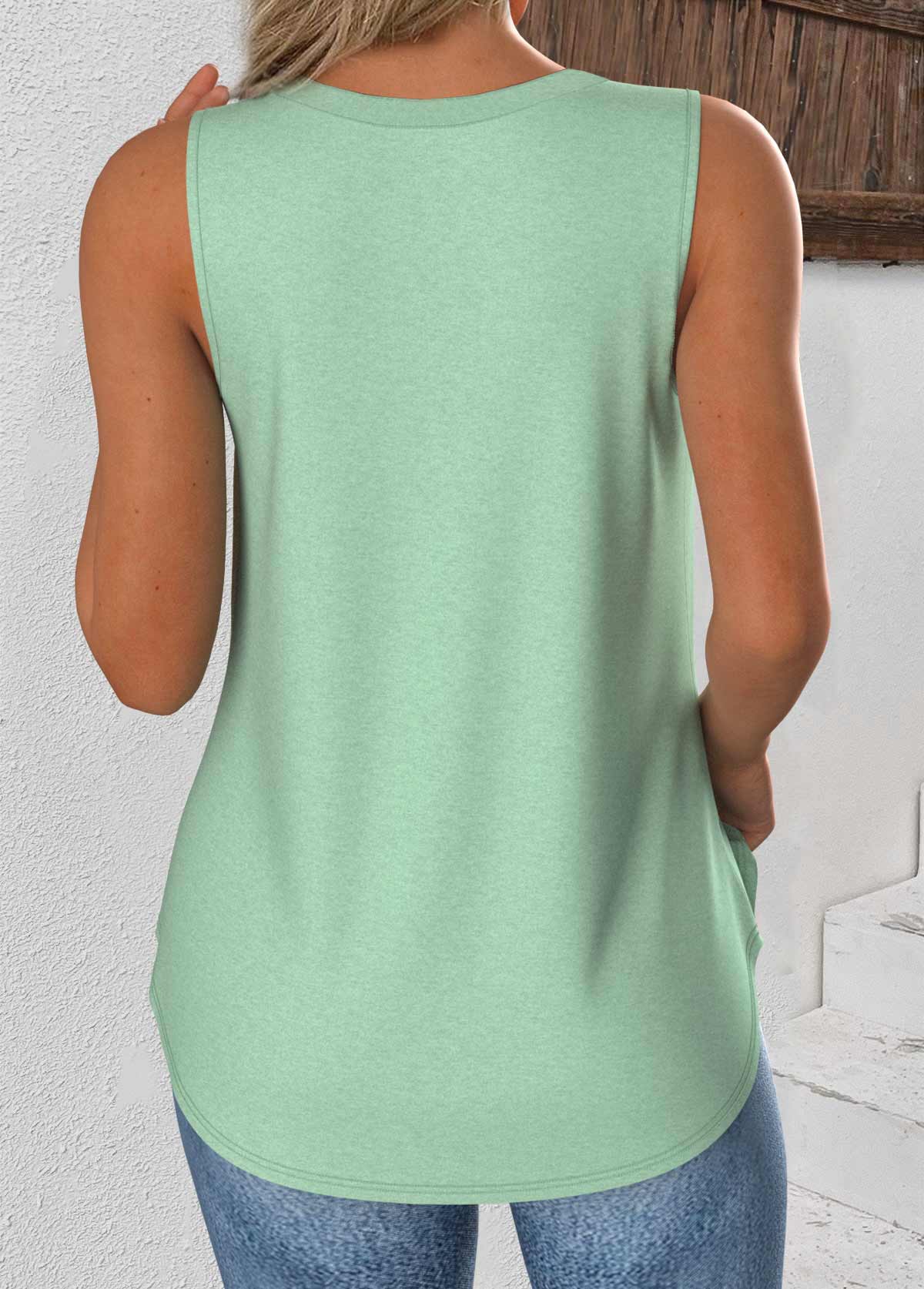 Light Green Sleeveless V Neck Tank Top