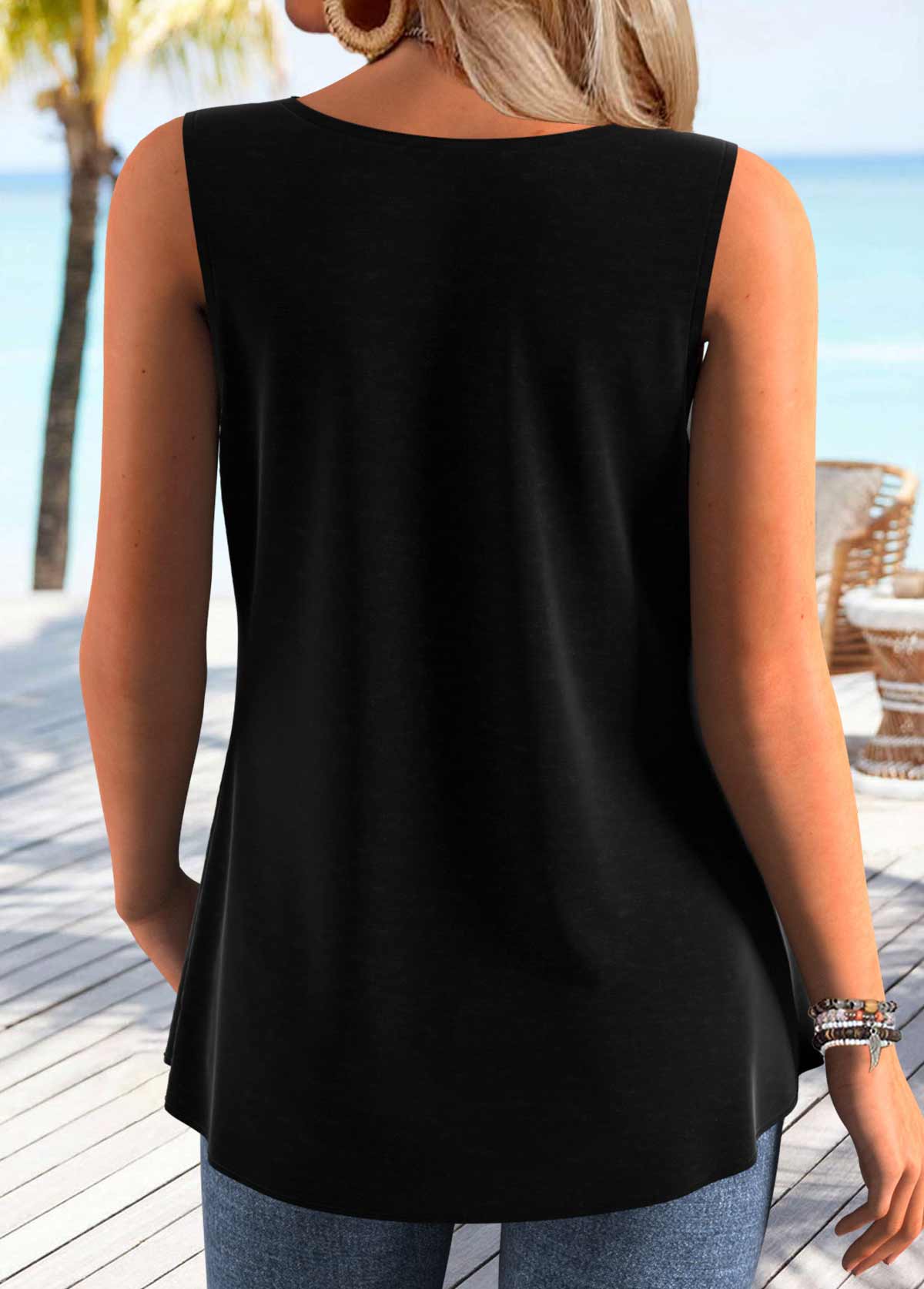 Tummy Coverage Black Sleeveless V Neck Tank Top