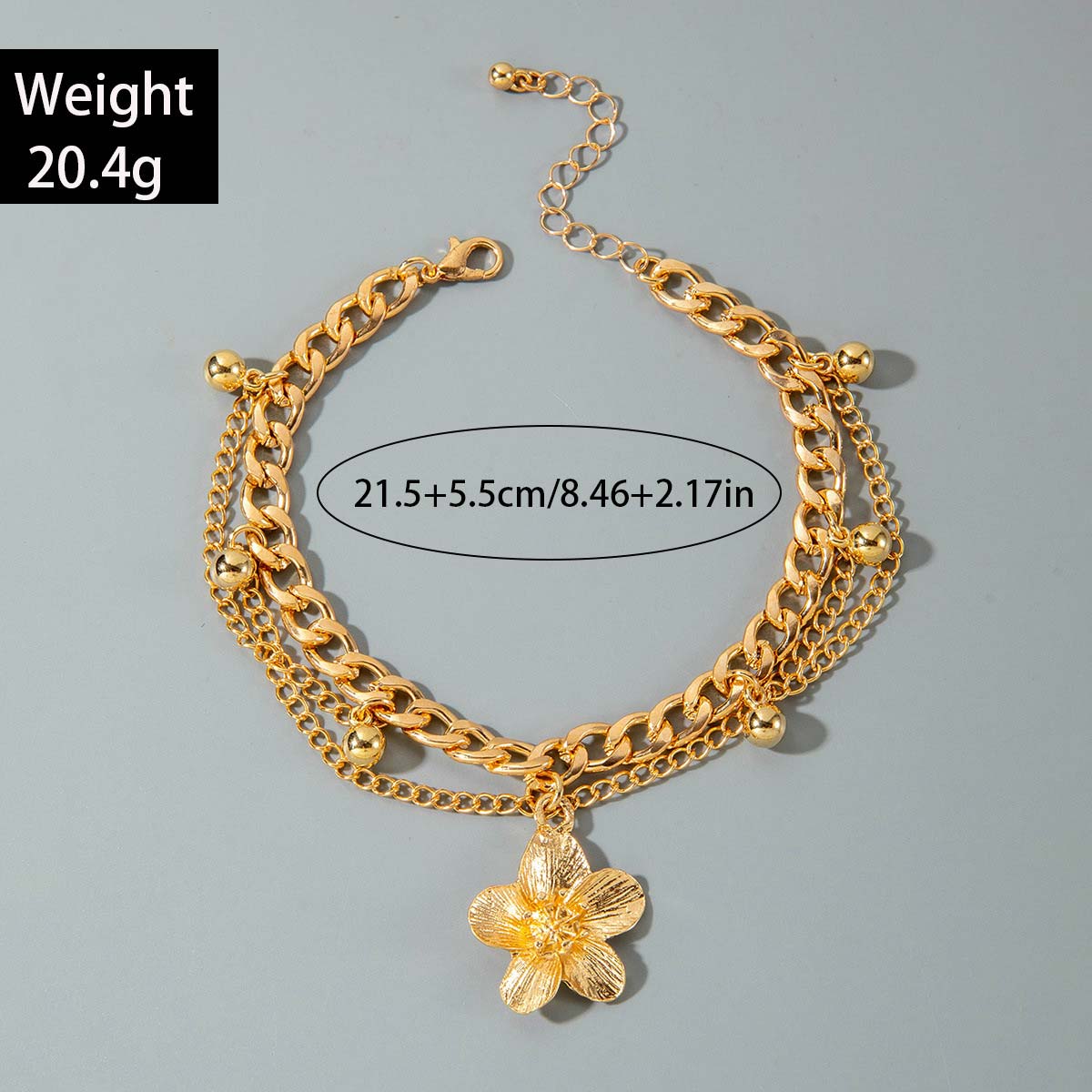 Golden Floral Design Layered Alloy Anklet