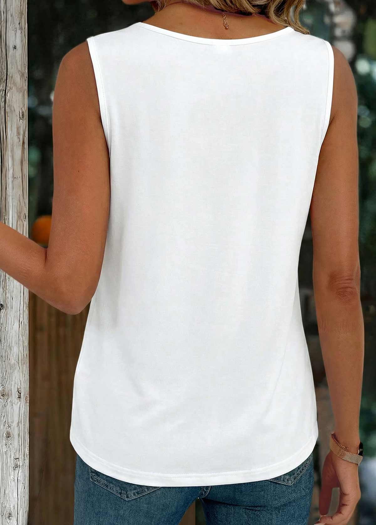 Tuck Stitch Black Sleeveless Square Neck Tank Top