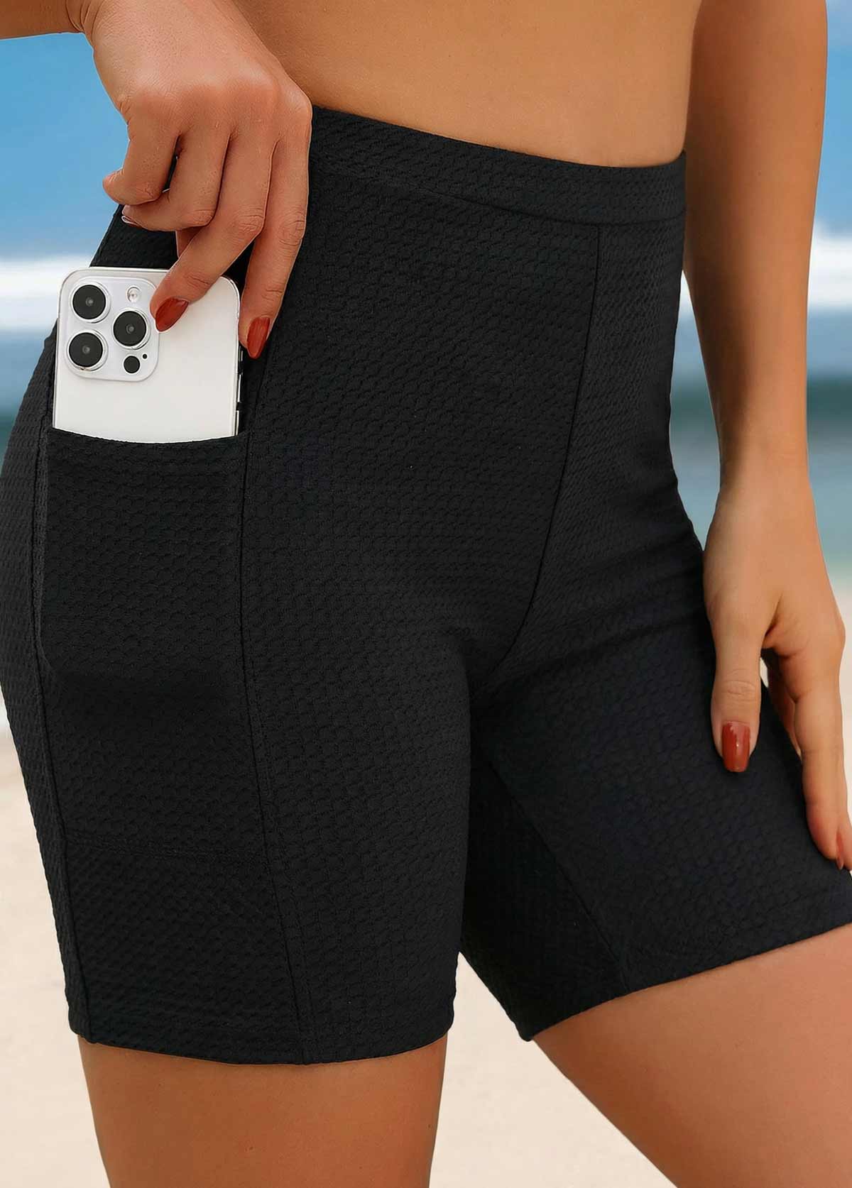 High Waisted Wide Waistband Multi Color Swim Shorts