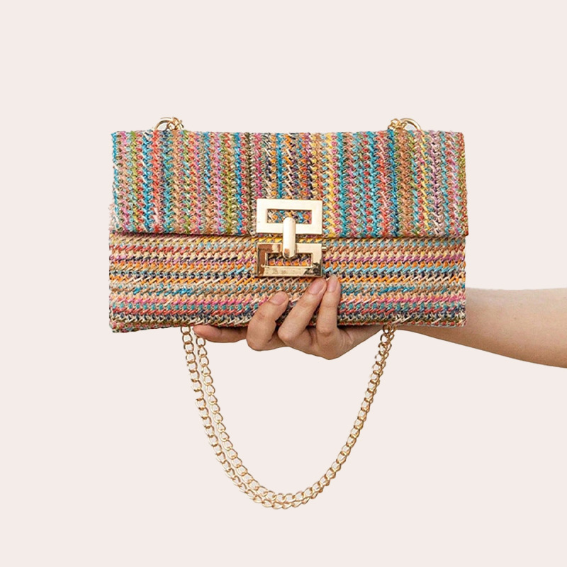Multi Color Chains Turnlock Crossbody Bag