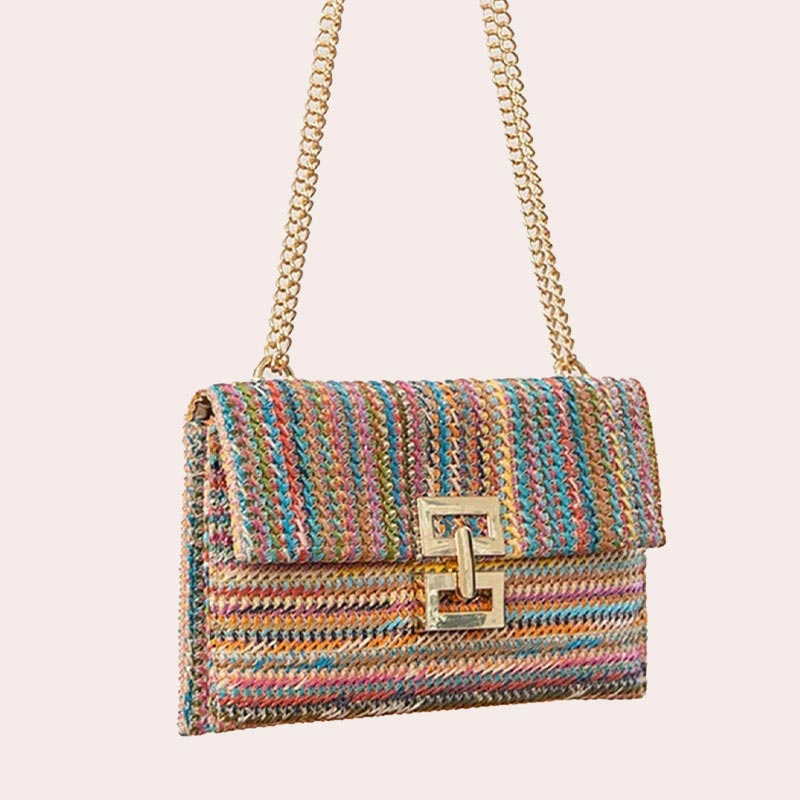 Multi Color Chains Turnlock Crossbody Bag