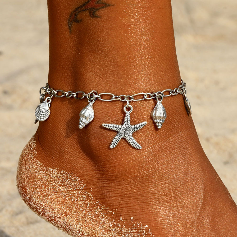 Silver Color Shell Alloy Detail Anklet