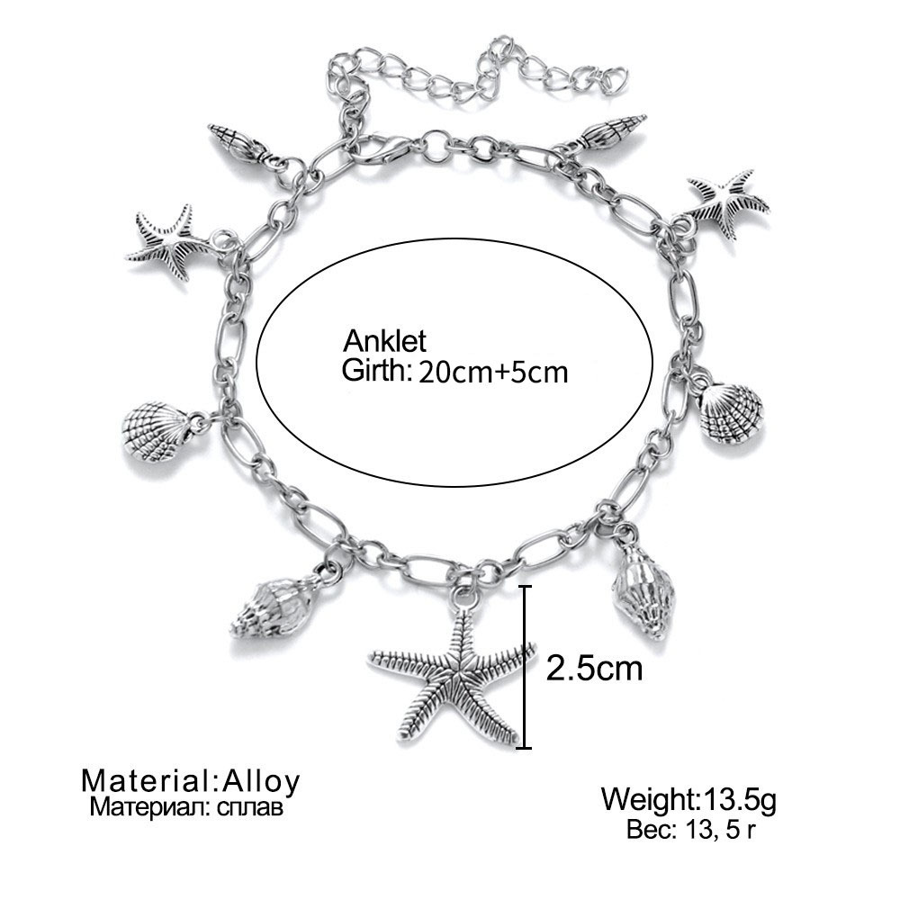 Silver Color Shell Alloy Detail Anklet