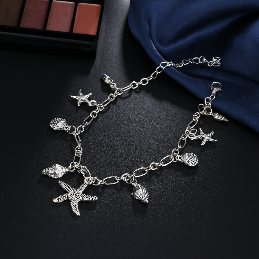 Silver Color Shell Alloy Detail Anklet