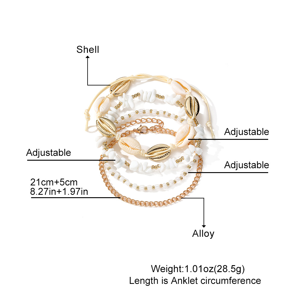 Beige Color Shell Alloy Detail Anklets