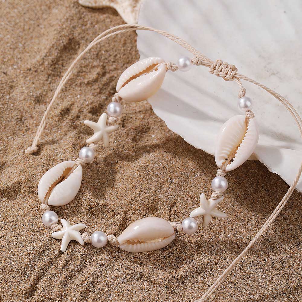 Beige Color Shell Pearl Detail Anklet